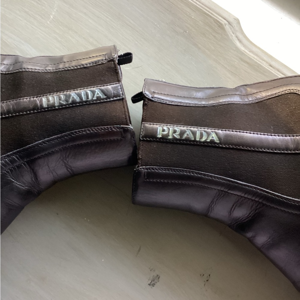 Prada Brown Leather & Fabric Ankle Boots